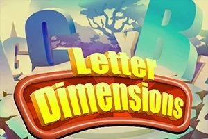 Název Letter Dimensions ve žlutém písmu na červeném pozadí s 3D písmeny v pozadí