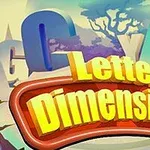 Název Letter Dimensions ve žlutém písmu na červeném pozadí s 3D písmeny v pozadí