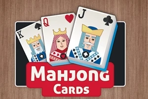 Tři hrací karty s králem, královnou a klukem, s nápisem Mahjong Cards