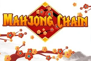 Červená diamantová deska s nápisem Mahjong Chain obklopená květy na větvích