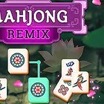 Název Mahjong Remix s motivem herních dlaždic na zeleném pozadí