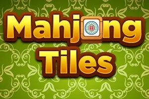 Nápis Mahjong Tiles na zeleném ornamentálním pozadí