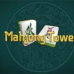 Dva mahjongové kameny s čínskými znaky na tmavě zeleném pozadí s nápisem Mahjong Tower