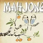 Ilustrace dvou ptáků sedících na větvi s listy a oranžovými plody, s nápisem MAHJONGG nahoře