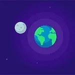Země a Měsíc ve vesmíru s hvězdami na tmavě modrém pozadí