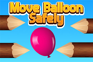 Růžový balónek mezi čtyřmi ostrými hroty s nápisem Move Balloon Safely na modrém pozadí