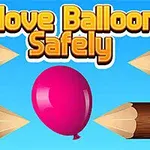 Růžový balónek mezi čtyřmi ostrými hroty s nápisem Move Balloon Safely na modrém pozadí