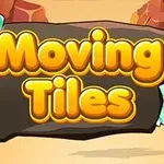Název Moving Tiles zobrazený na kamenném pozadí s křišťály a skalami na okrajích