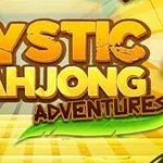 Nápis Mystic Mahjong Adventures na žlutém pozadí s ilustrací dlaždice s modrým krabem