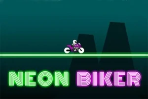 Motorka na neonové čáře s nápisem NEON BIKER v zářivých barvách na tmavém pozadí