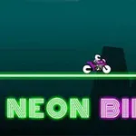 Motorka na neonové čáře s nápisem NEON BIKER v zářivých barvách na tmavém pozadí