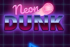 Nápis Neon Dunk ve stylu neonového osvětlení s růžovým basketbalovým míčem na tmavém mřížkovaném pozadí