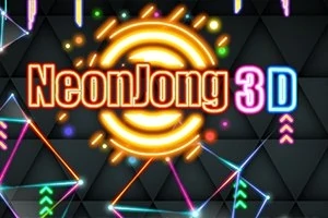 Barevný neonový nápis NeonJong 3D na tmavém geometrickém pozadí s neonovými liniemi a vzory