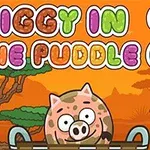 Barevný nápis Piggy in the Puddle 2 nad kresleným prasátkem v lese na oranžovém pozadí