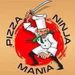 Kreslená postava kuchaře v bílém oblečení s mečem, na pozadí červeného kruhu s textem Pizza Ninja Mania
