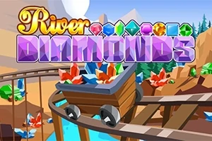 Košík plný barevných drahokamů na kolejích v kaňonu s nápisem River Diamonds