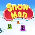 Barevné mimozemské postavičky s jedním okem na zasněžené krajině s nápisem Snow Man nahoře