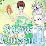 Dvě ženské postavy v pohádkovém stylu na barevném pozadí s květinami, jedna drží ohnivou kouli, druhá má ledovou hůlku a korunu, nad nápisem Snow Queen II