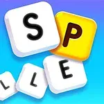 Písmena na bílých a žlutých dlaždicích tvořící slovo SPELL na modrém pozadí