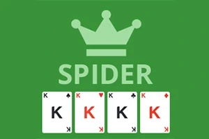 Zelené pozadí s nápisem SPIDER pod stylizovanou korunou a čtyřmi karetními králi vedle sebe