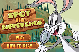 Postavička králíka s lupou v ruce na pozadí lesa s tlačítky Play a How to Play