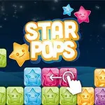 Barevné hvězdičky uspořádané do bloků pod noční oblohou s hvězdami a logem Star Pops