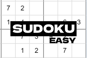 Černobílá mřížka s čísly a textem SUDOKU EASY uprostřed