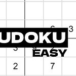 Černobílá mřížka s čísly a textem SUDOKU EASY uprostřed