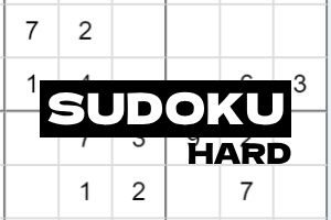 Částečně vyplněná mřížka sudoku s nadpisem Sudoku Hard uprostřed