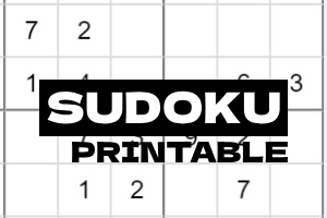 Sudoku mřížka s několika předvyplněnými čísly a výrazným nápisem Sudoku Printable
