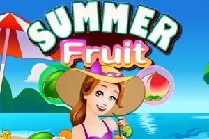 Žena v klobouku s nápojem u moře s nápisem Summer Fruit na obloze