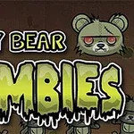 Název Teddy Bear Zombies s obrázky kreslených zombí medvídků na tmavém pozadí