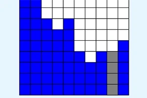 Modrá a bílá mozaika se šedivým pruhem tvořená čtvercovými segmenty
