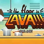 Kreslená postavička s batohem na zádech skáče přes kuchyňský pult vedle nápisu The Floor is Lava