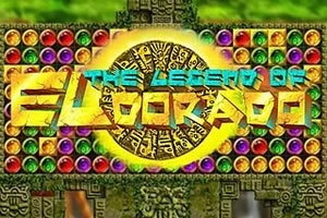 Barevná mozaika s kulatými drahokamy a zlatým diskem s textem The Legend of El Dorado