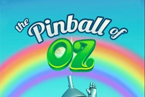 Název The Pinball of Oz s duhou na pozadí a část kovové ruky na spodním okraji obrázku