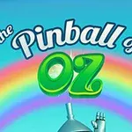 Název The Pinball of Oz s duhou na pozadí a část kovové ruky na spodním okraji obrázku