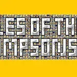 Žluté pozadí s velkým textem Tiles of the Simpsons složeným z malých obrázků postav