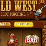 Slotový automat s westernovým motivem, včetně revolverů, dynamitu a symbolů jako scatter a bar