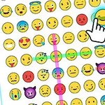 Různé barevné emotikony na bílém pozadí s ukazatelem prstu směřujícím na jednu z emotikon