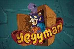 Muži s kloboukem a velkým nosem, který drží svitek před otevřeným trezorem, dominuje text Yeggman