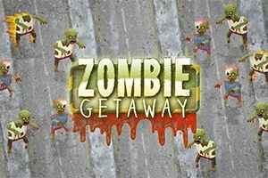 Zelení kreslení zombie postavičky na šedém pozadí s nápisem Zombie Getaway